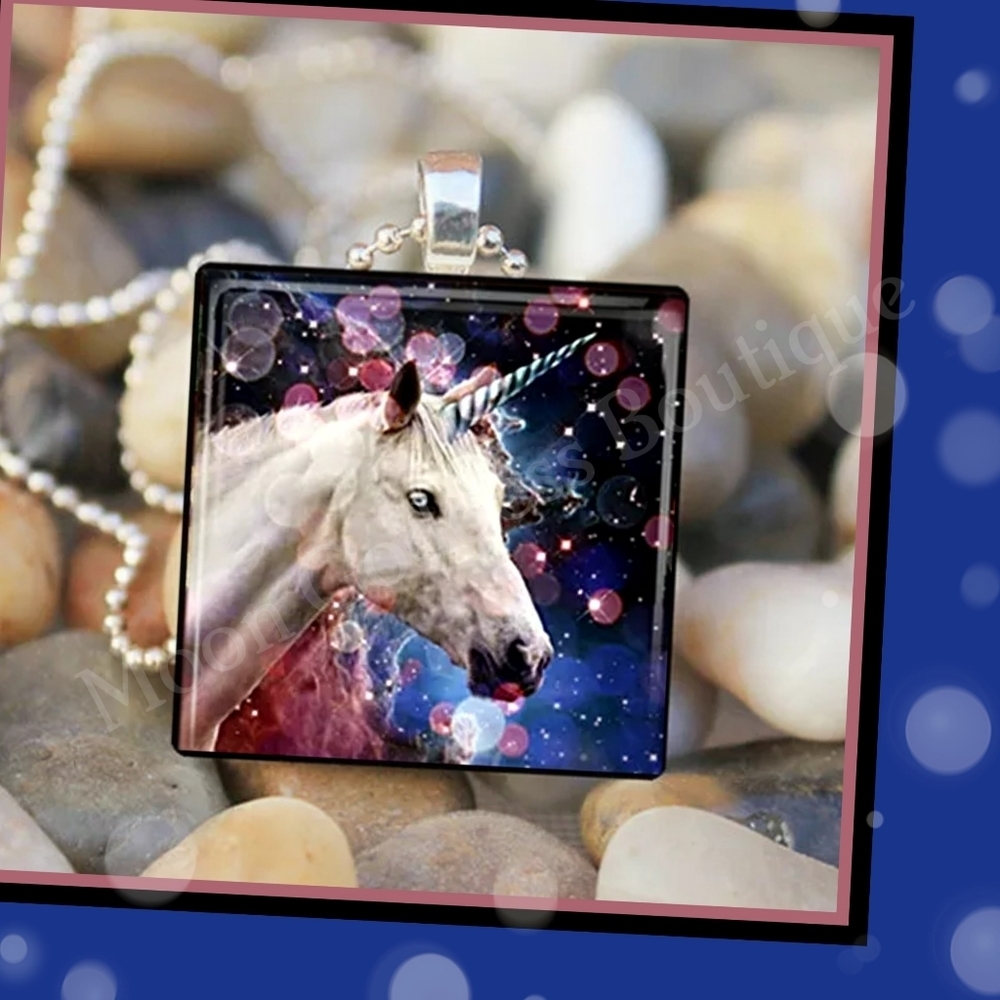 Fantasy Unicorn ✦ Mystical Space Glass Necklace ✦ Handmade Cosmic Pendant NWT